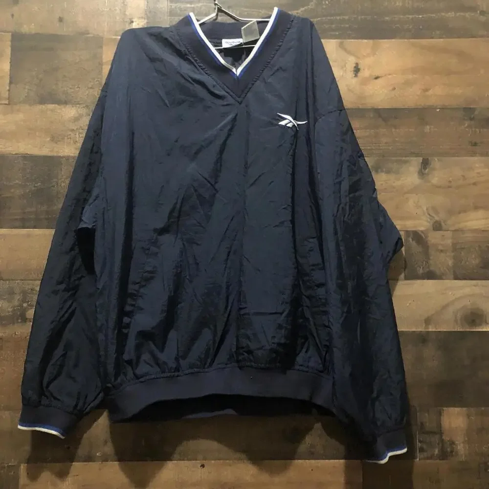Vintage 90s Reebok Men's Size Large Black Pullover Jacket Windbreaker Athleisure